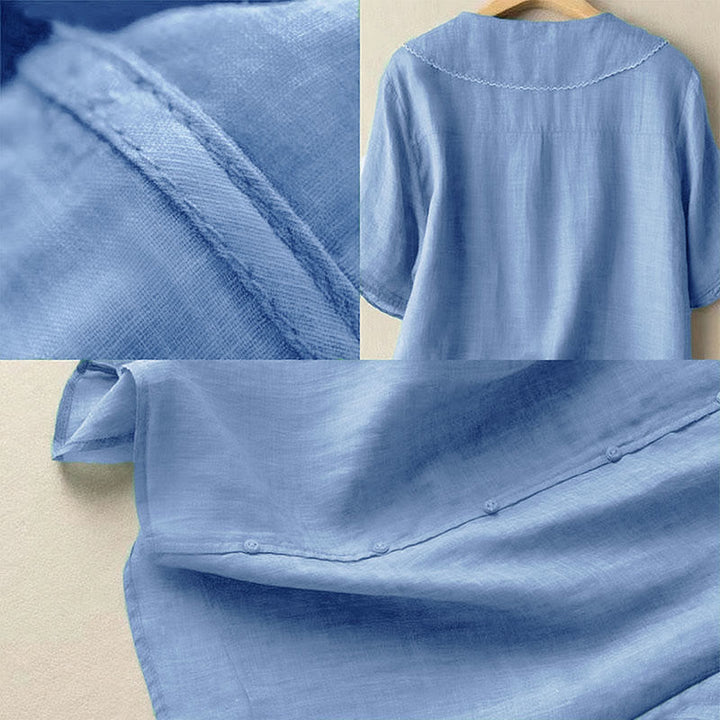 Chemise décontractée à manches mi-longues et col moyen pour femme avec boutons et Buddha Stones - image 15