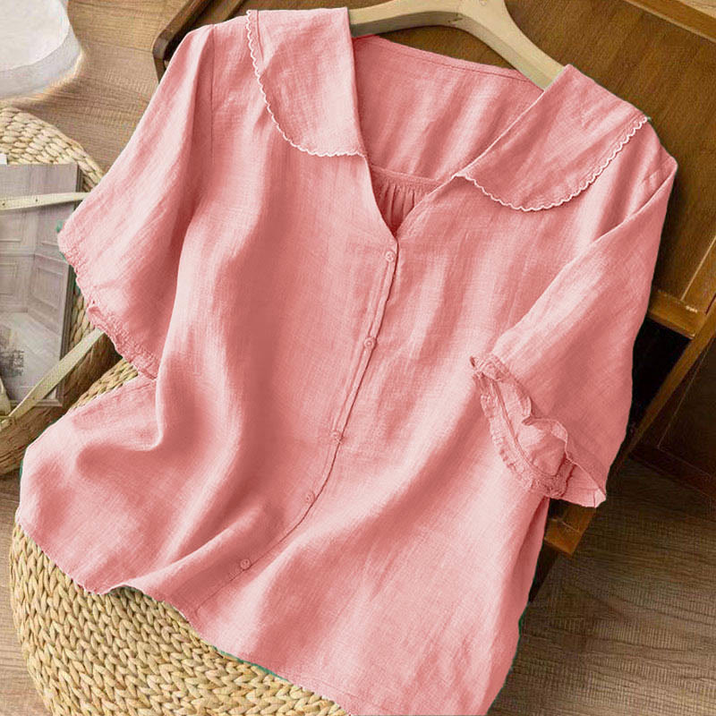 Chemise décontractée à manches mi-longues et col moyen pour femme avec boutons et Buddha Stones - image 23
