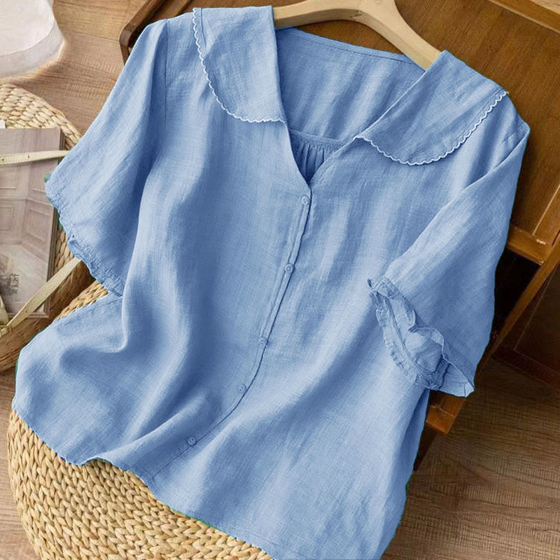 Chemise décontractée à manches mi-longues et col moyen pour femme avec boutons et Buddha Stones - image 15