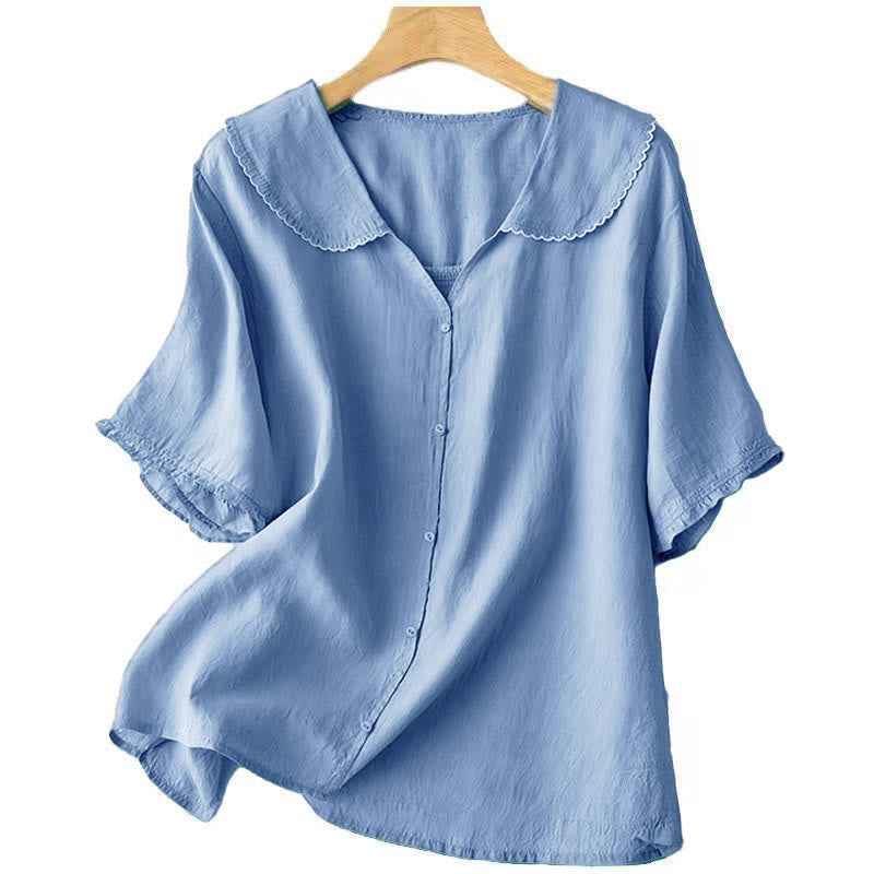 Chemise décontractée à manches mi-longues et col moyen pour femme avec boutons et Buddha Stones - image 16