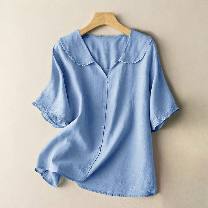 Chemise décontractée à manches mi-longues et col moyen pour femme avec boutons et Buddha Stones - Bleuet - US12，UK/AU16，EU44 (2XL) - image 11