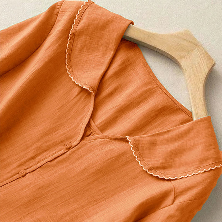 Chemise décontractée à manches mi-longues et col moyen pour femme avec boutons et Buddha Stones - image 8