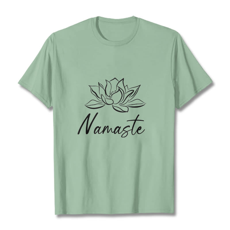 T-shirt en coton avec Buddha Stones et fleur de lotus simple, méditation Namaste - Vert pâle - 2XL - image 15