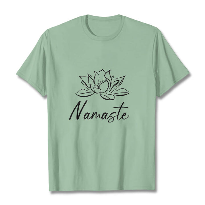 T-shirt en coton avec Buddha Stones et fleur de lotus simple, méditation Namaste - Vert pâle - 2XL - image 15