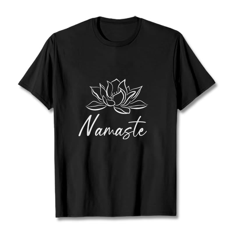 T-shirt en coton avec Buddha Stones et fleur de lotus simple, méditation Namaste - Noir - 2XL - image 1