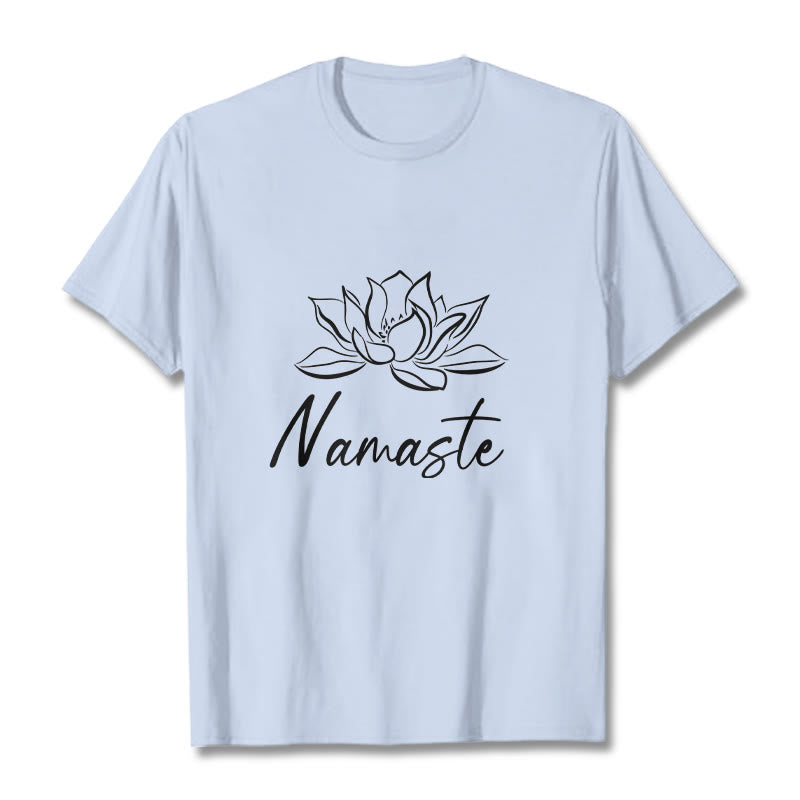 T-shirt en coton avec Buddha Stones et fleur de lotus simple, méditation Namaste - Cyan clair - 2XL - image 19