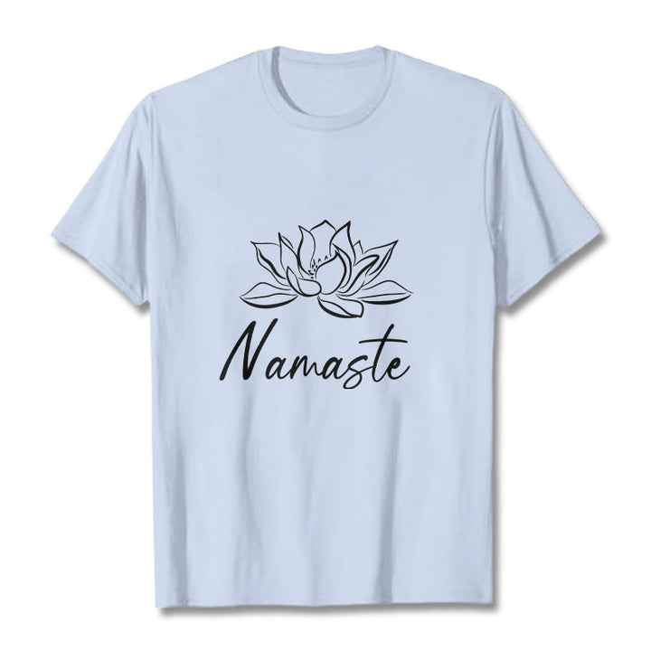 T-shirt en coton avec Buddha Stones et fleur de lotus simple, méditation Namaste - Cyan clair - 2XL - image 19