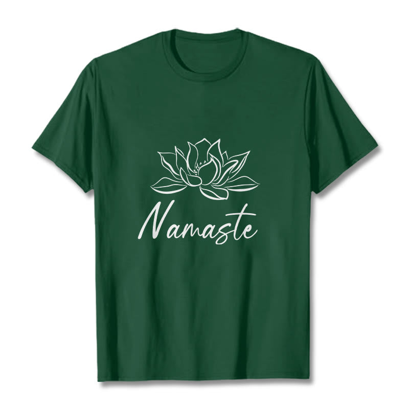 T-shirt en coton avec Buddha Stones et fleur de lotus simple, méditation Namaste - Forêt Verte - 2XL - image 11