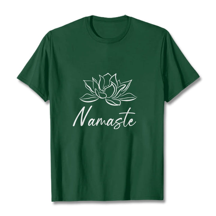 T-shirt en coton avec Buddha Stones et fleur de lotus simple, méditation Namaste - Forêt Verte - 2XL - image 11