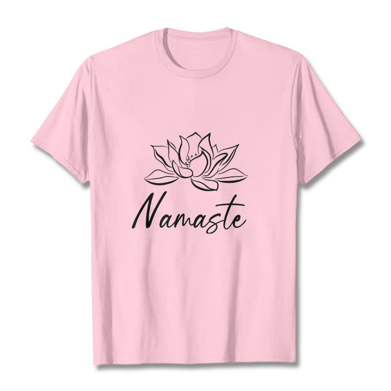 T-shirt en coton avec Buddha Stones et fleur de lotus simple, méditation Namaste - Rose clair - 2XL - image 13