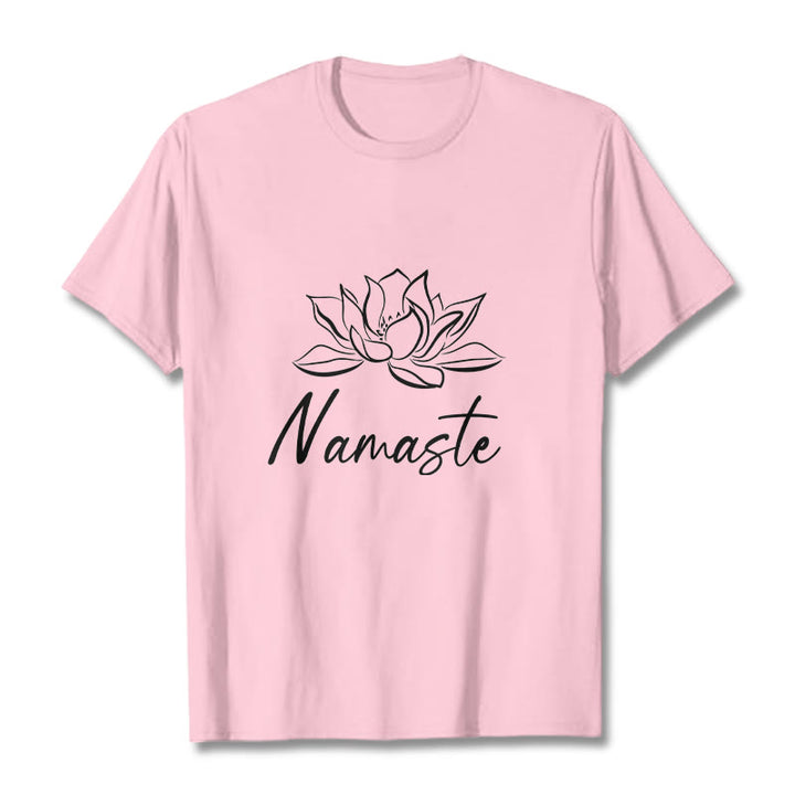 T-shirt en coton avec Buddha Stones et fleur de lotus simple, méditation Namaste - Rose clair - 2XL - image 13