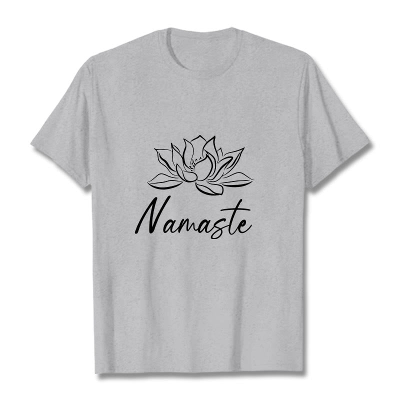 T-shirt en coton avec Buddha Stones et fleur de lotus simple, méditation Namaste - Gris clair - 2XL - image 20