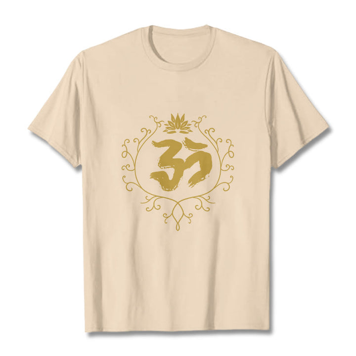 T-shirt en coton avec motif de vigne et de fleur de lotus et Buddha Stones Om - Bisque - 2XL - image 9