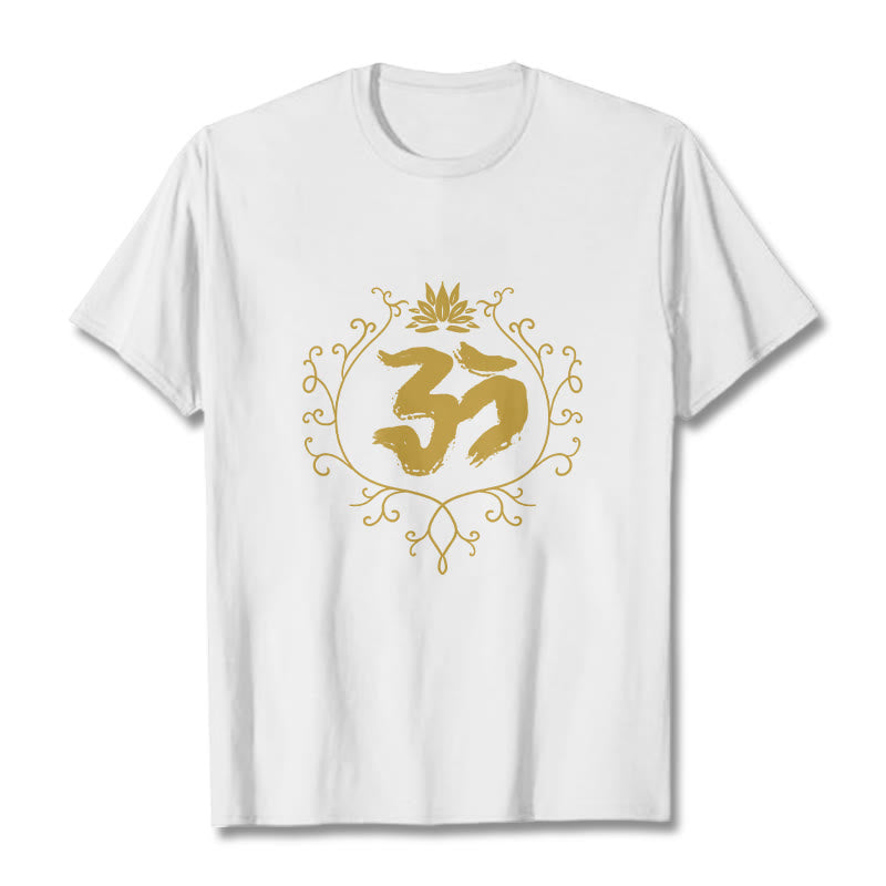 T-shirt en coton avec motif de vigne et de fleur de lotus et Buddha Stones Om - Blanc - 2XL - image 6