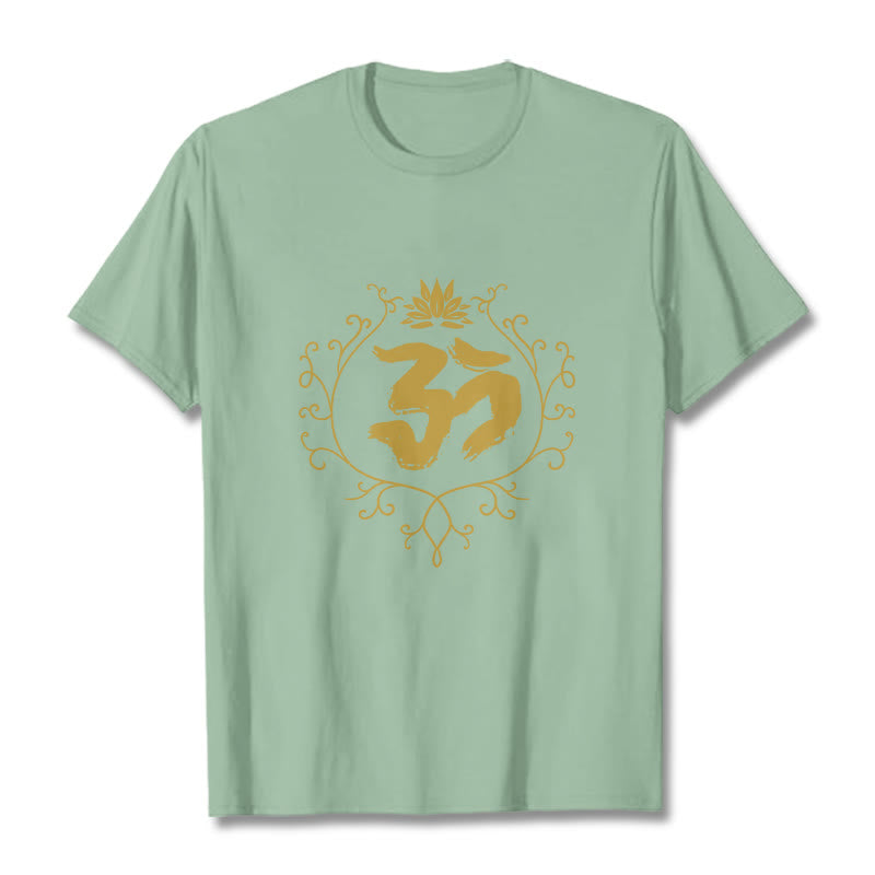 T-shirt en coton avec motif de vigne et de fleur de lotus et Buddha Stones Om - Vert pâle - 2XL - image 15