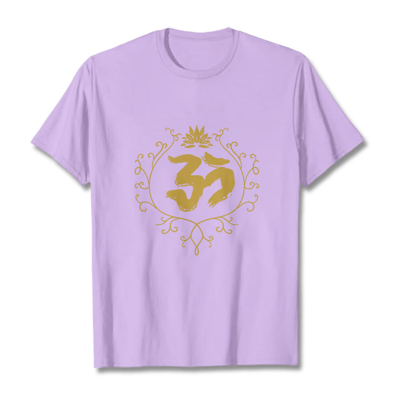 T-shirt en coton avec motif de vigne et de fleur de lotus et Buddha Stones Om - Prune - 2XL - image 17