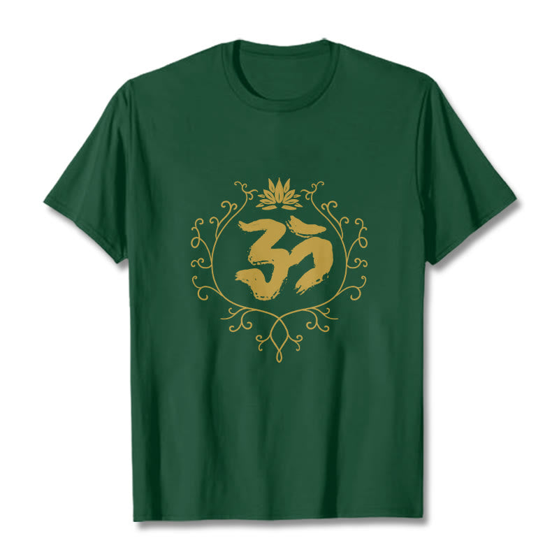 T-shirt en coton avec motif de vigne et de fleur de lotus et Buddha Stones Om - Forêt Verte - 2XL - image 11