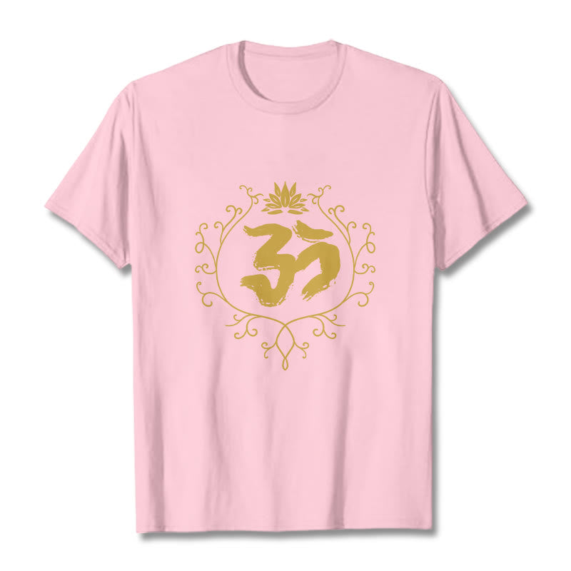 T-shirt en coton avec motif de vigne et de fleur de lotus et Buddha Stones Om - Rose clair - 2XL - image 13