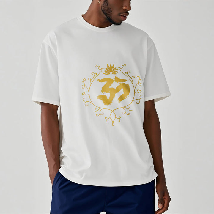 T-shirt en coton avec motif de vigne et de fleur de lotus et Buddha Stones Om - image 8