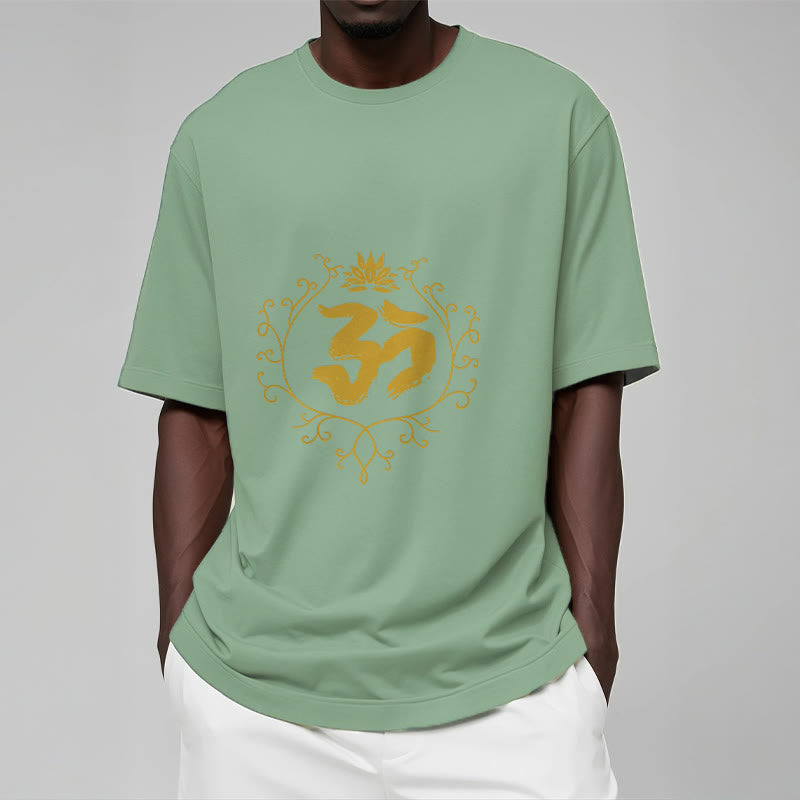 T-shirt en coton avec motif de vigne et de fleur de lotus et Buddha Stones Om - image 16