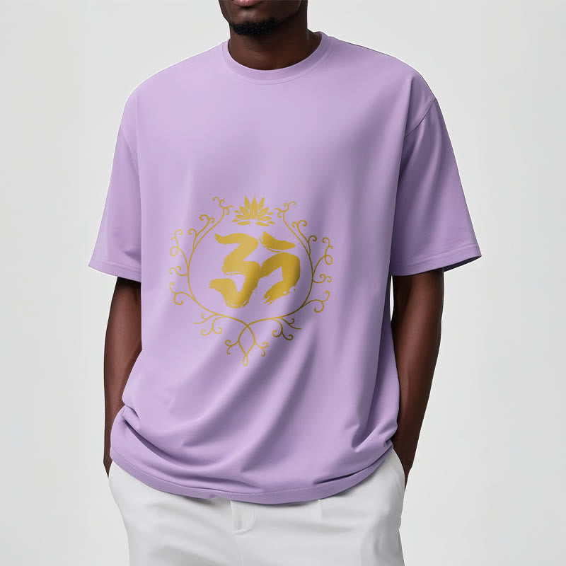T-shirt en coton avec motif de vigne et de fleur de lotus et Buddha Stones Om - image 18
