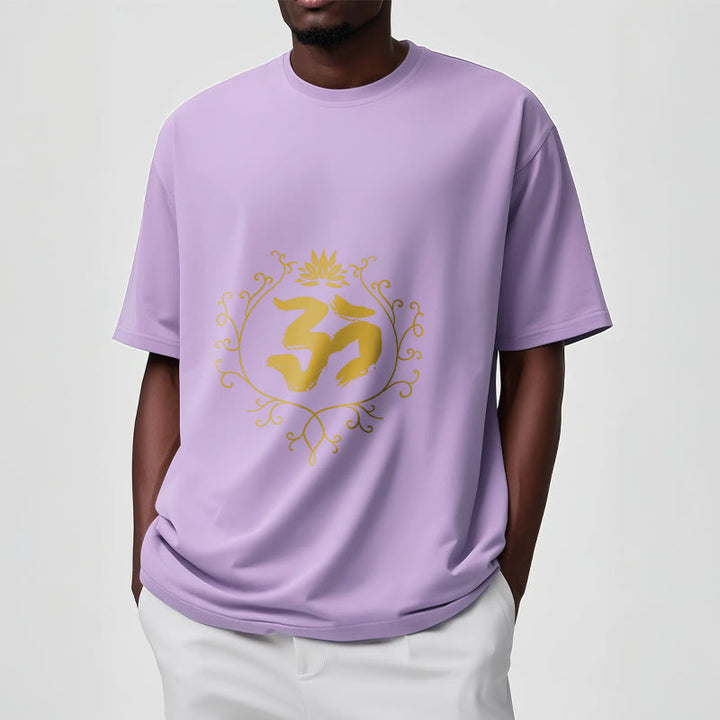T-shirt en coton avec motif de vigne et de fleur de lotus et Buddha Stones Om - image 18