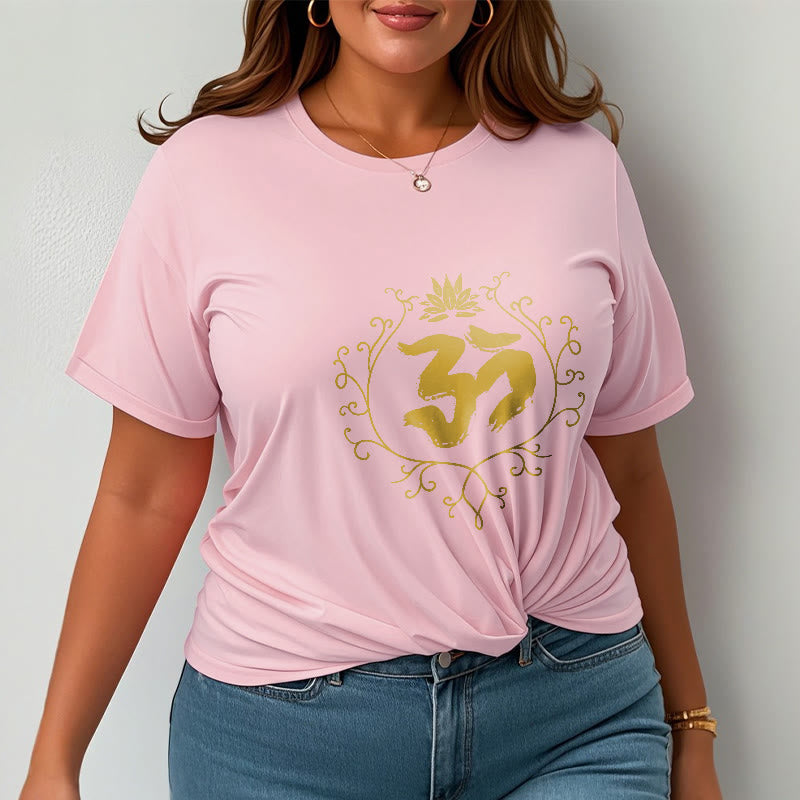 T-shirt en coton avec motif de vigne et de fleur de lotus et Buddha Stones Om - image 14