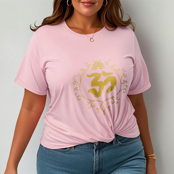 T-shirt en coton avec motif de vigne et de fleur de lotus et Buddha Stones Om - image 14