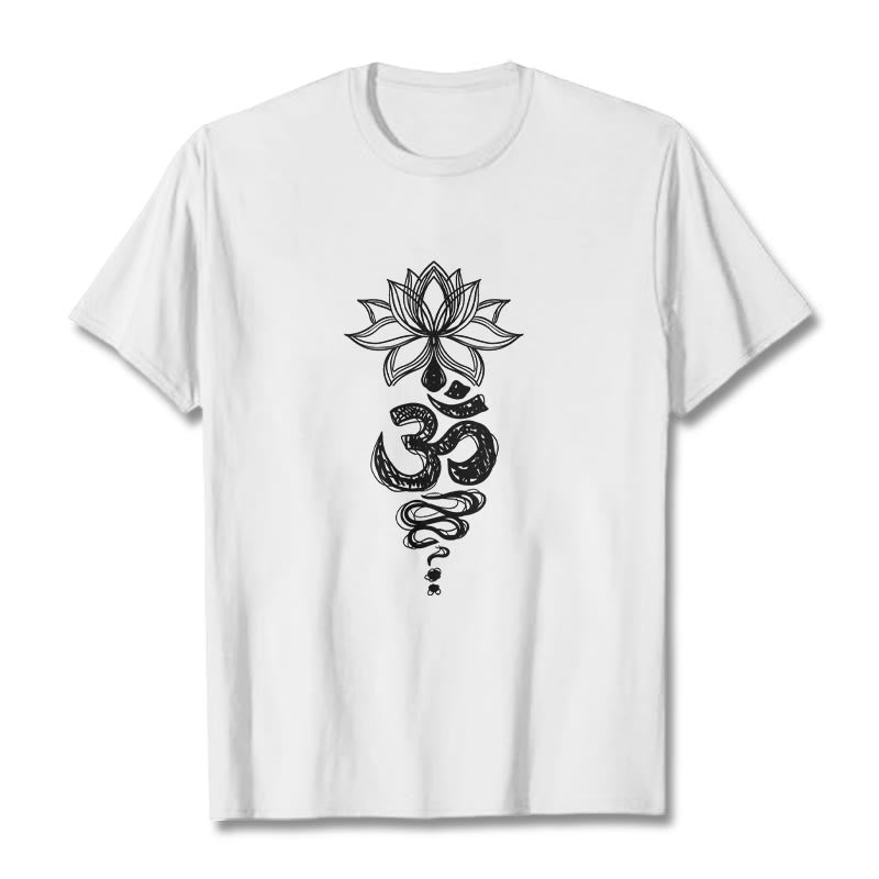T-shirt en coton avec motif de fleurs de lotus et Buddha Stones Om sanskrit - Blanc - 2XL - image 8
