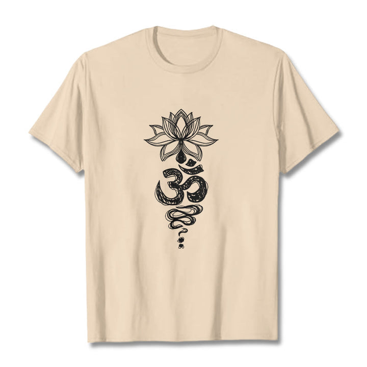 T-shirt en coton avec motif de fleurs de lotus et Buddha Stones Om sanskrit - Bisque - 2XL - image 11