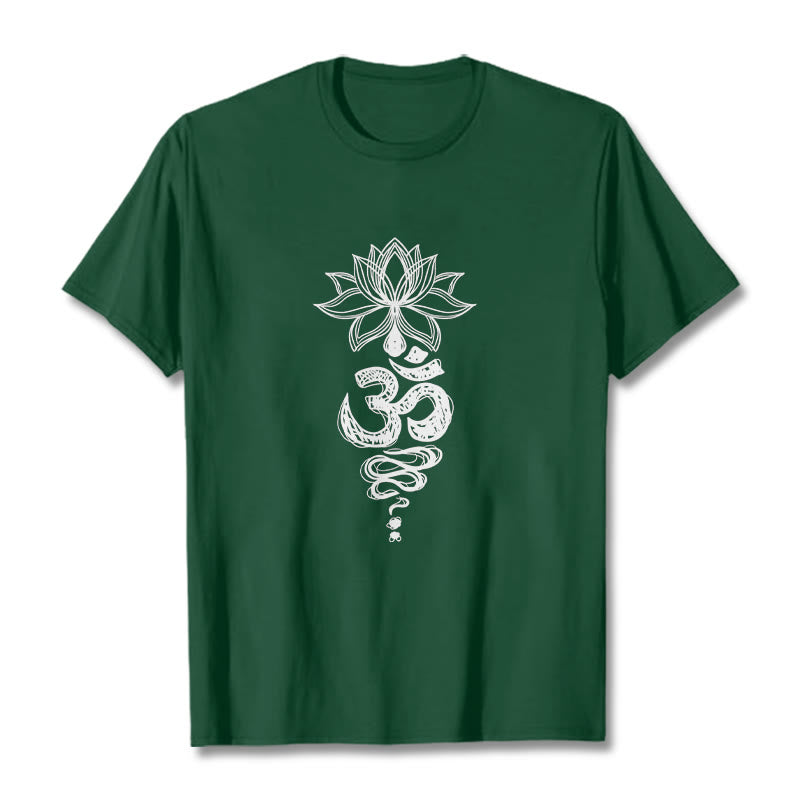 T-shirt en coton avec motif de fleurs de lotus et Buddha Stones Om sanskrit - Forêt Verte - 2XL - image 1