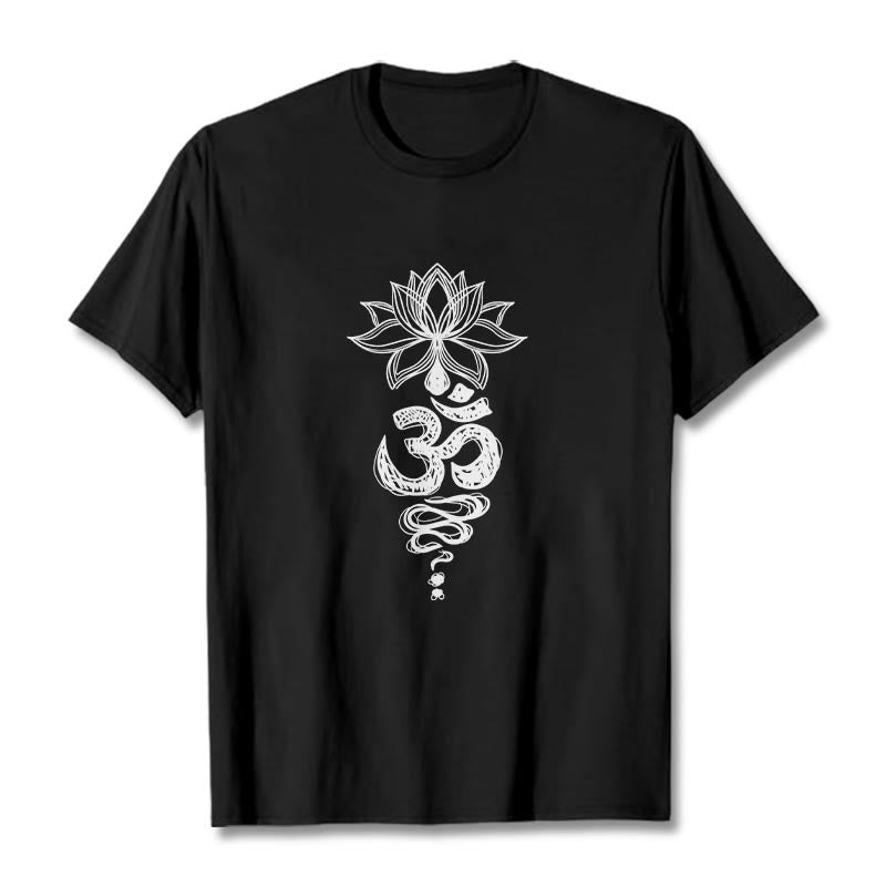 T-shirt en coton avec motif de fleurs de lotus et Buddha Stones Om sanskrit - Noir - 2XL - image 4