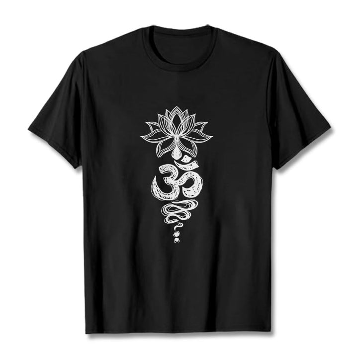 T-shirt en coton avec motif de fleurs de lotus et Buddha Stones Om sanskrit - Noir - 2XL - image 4