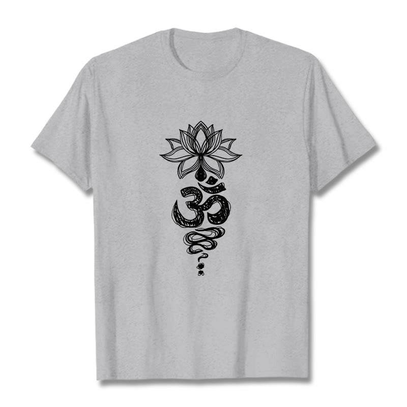 T-shirt en coton avec motif de fleurs de lotus et Buddha Stones Om sanskrit - Gris clair - 2XL - image 20