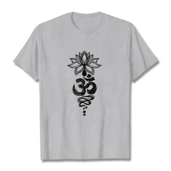 T-shirt en coton avec motif de fleurs de lotus et Buddha Stones Om sanskrit - Gris clair - 2XL - image 20
