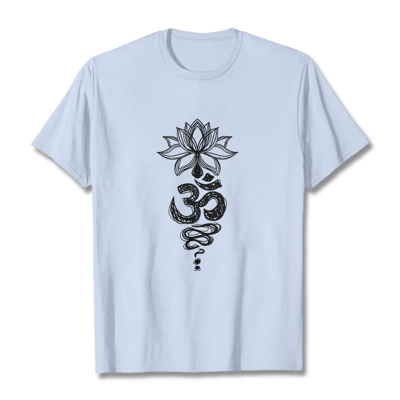 T-shirt en coton avec motif de fleurs de lotus et Buddha Stones Om sanskrit - Cyan clair - 2XL - image 19