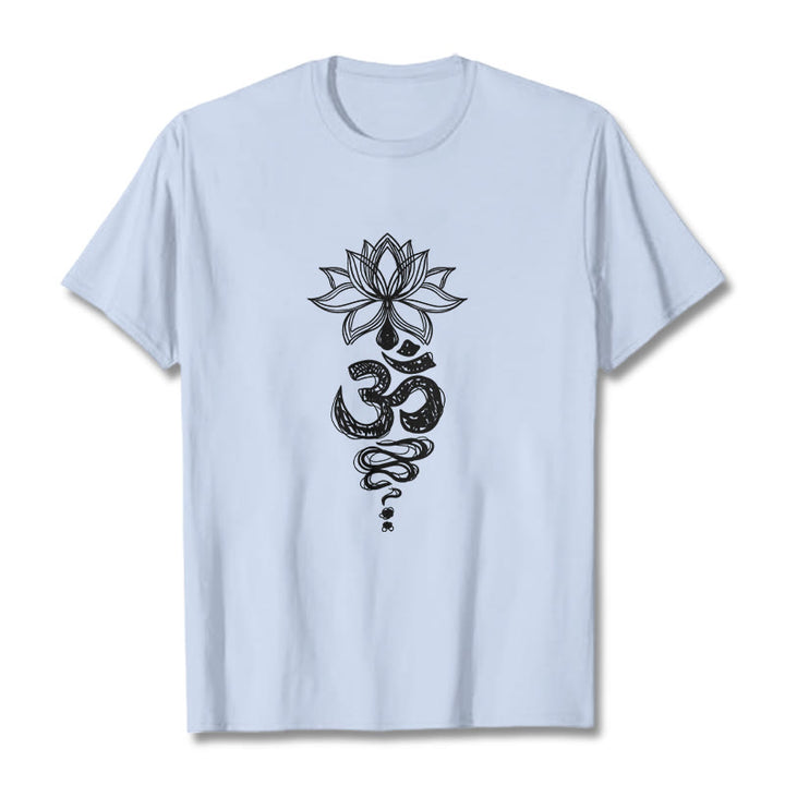T-shirt en coton avec motif de fleurs de lotus et Buddha Stones Om sanskrit - Cyan clair - 2XL - image 19
