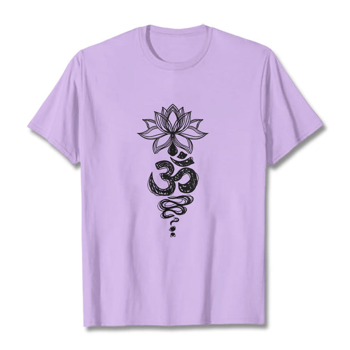 T-shirt en coton avec motif de fleurs de lotus et Buddha Stones Om sanskrit - Prune - 2XL - image 17