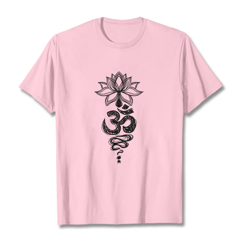 T-shirt en coton avec motif de fleurs de lotus et Buddha Stones Om sanskrit - Rose clair - 2XL - image 13