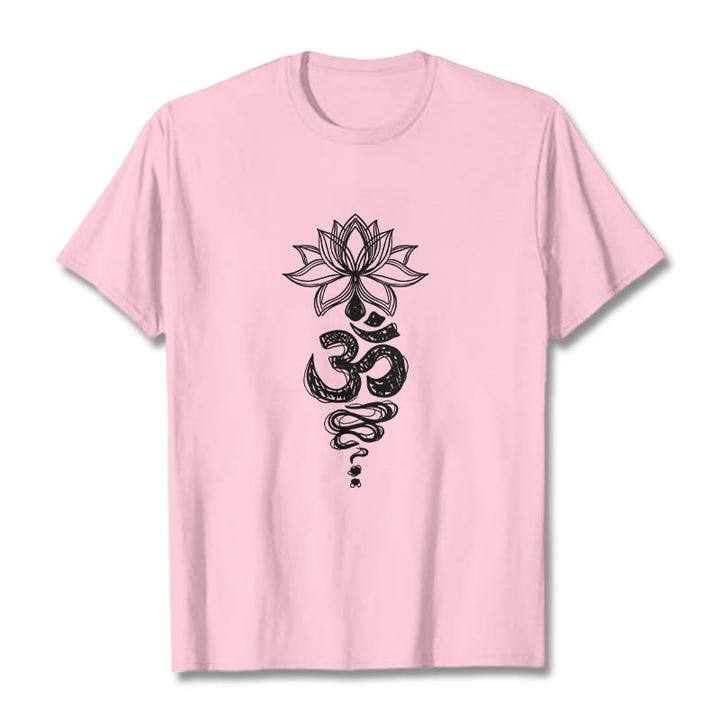 T-shirt en coton avec motif de fleurs de lotus et Buddha Stones Om sanskrit - Rose clair - 2XL - image 13