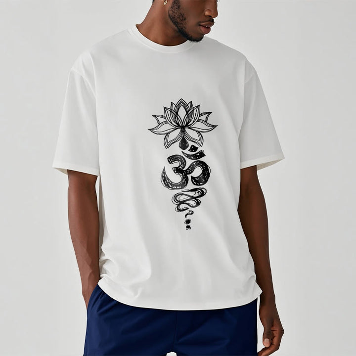 T-shirt en coton avec motif de fleurs de lotus et Buddha Stones Om sanskrit - image 10