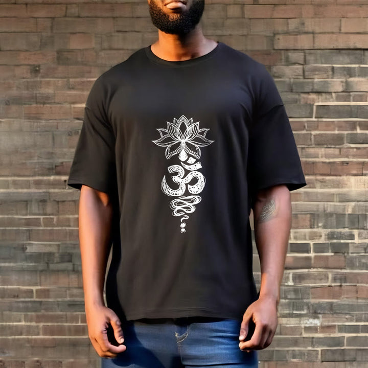 T-shirt en coton avec motif de fleurs de lotus et Buddha Stones Om sanskrit - image 5