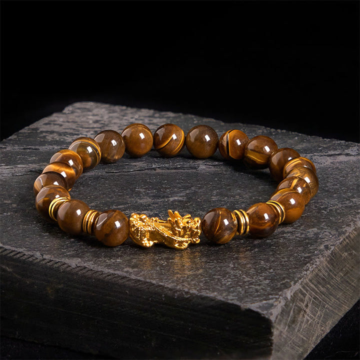 Buddha Stones d'œil de tigre de différentes couleurs Perles d'espacement Bracelet Pixiu Richesse Courage - Œil de tigre jaune (circonférence du poignet : 17-19 cm) - image 16