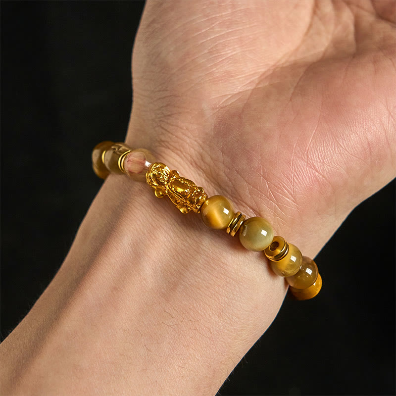Buddha Stones d'œil de tigre de différentes couleurs Perles d'espacement Bracelet Pixiu Richesse Courage - image 14