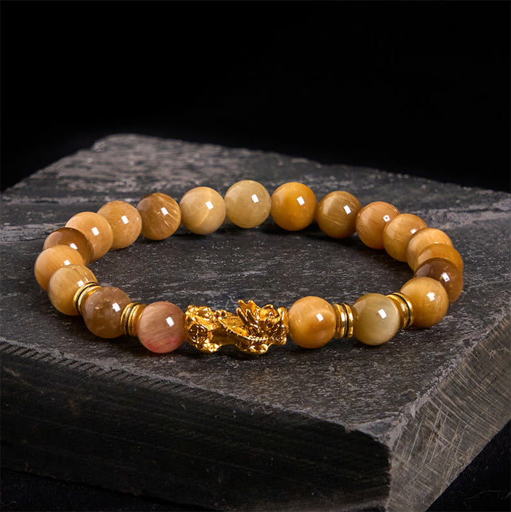 Buddha Stones d'œil de tigre de différentes couleurs Perles d'espacement Bracelet Pixiu Richesse Courage - Œil de tigre doré (circonférence du poignet : 17-19 cm) - image 7