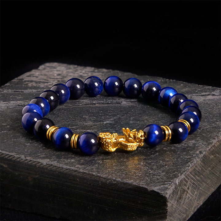 Buddha Stones d'œil de tigre de différentes couleurs Perles d'espacement Bracelet Pixiu Richesse Courage - Œil de tigre bleu (circonférence du poignet : 17-19 cm) - image 11