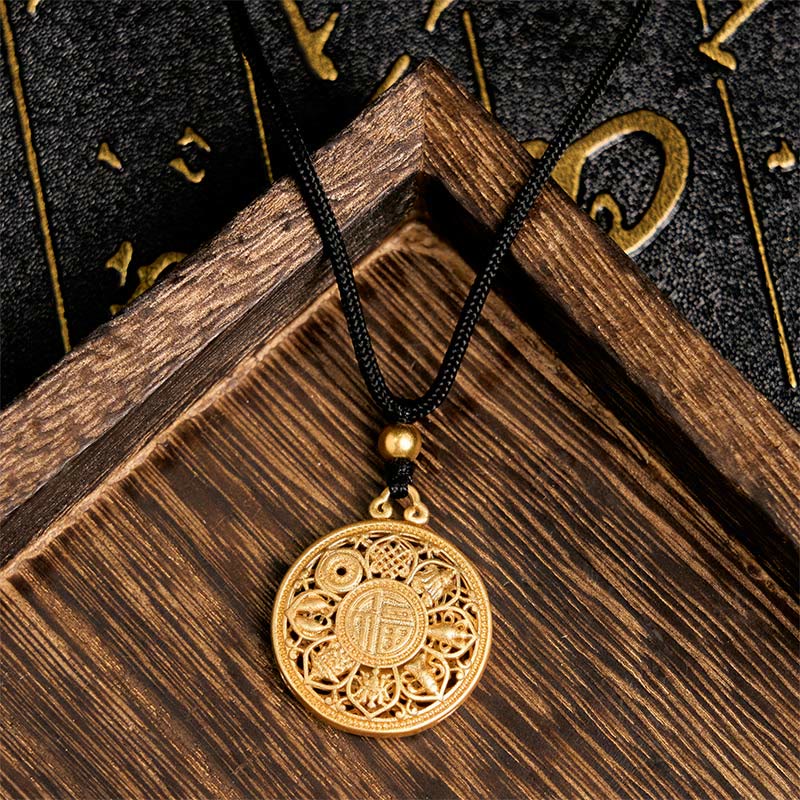 Collier pendentif en corde de fortune avec boussole et huit trésors en cuivre et Buddha Stones - image 4