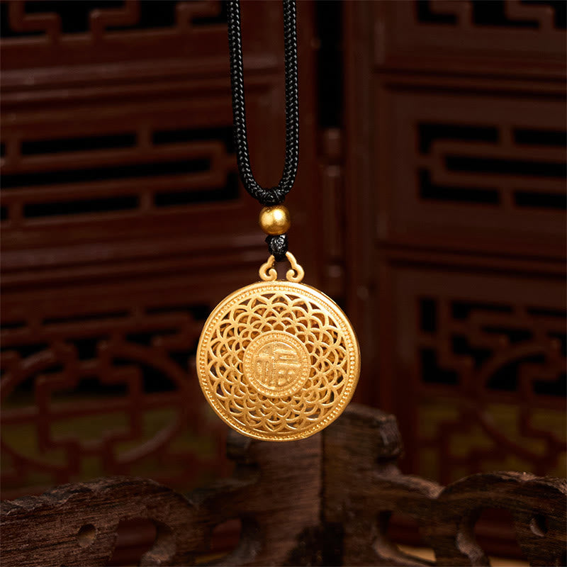 Collier pendentif en corde de fortune avec boussole et huit trésors en cuivre et Buddha Stones - image 2