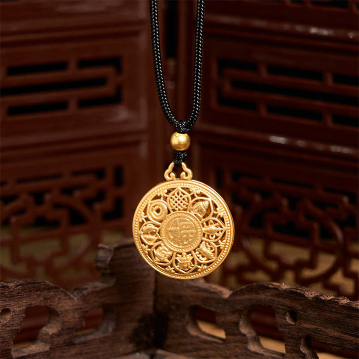 Collier pendentif en corde de fortune avec boussole et huit trésors en cuivre et Buddha Stones - image 5