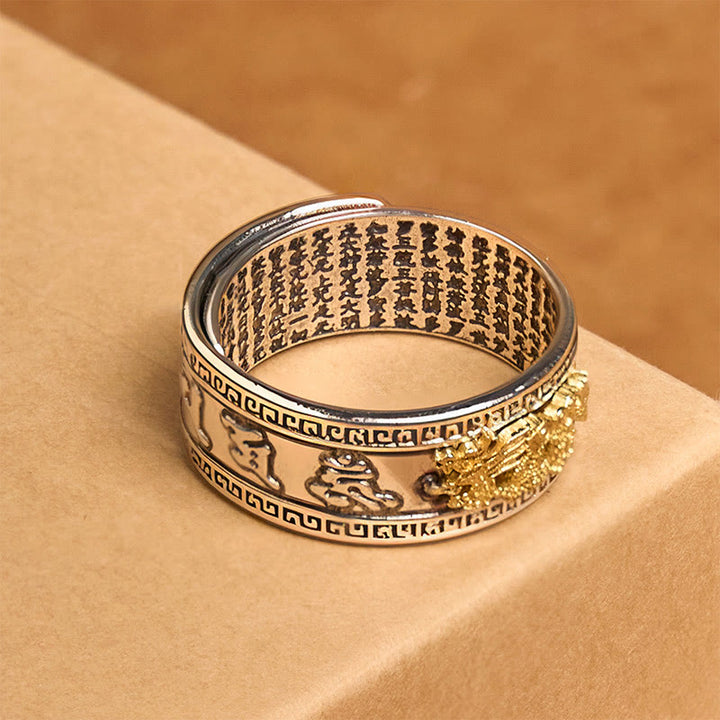 Bague en cuivre avec Buddha Stones et motif dragon et Sutra du cœur - image 3